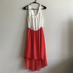 🌿 Cream & Coral High-Low Dress